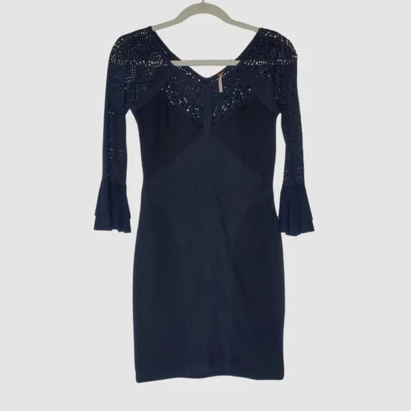 Free People Crochet Black Mini Dress XS - Picture 4 of 10